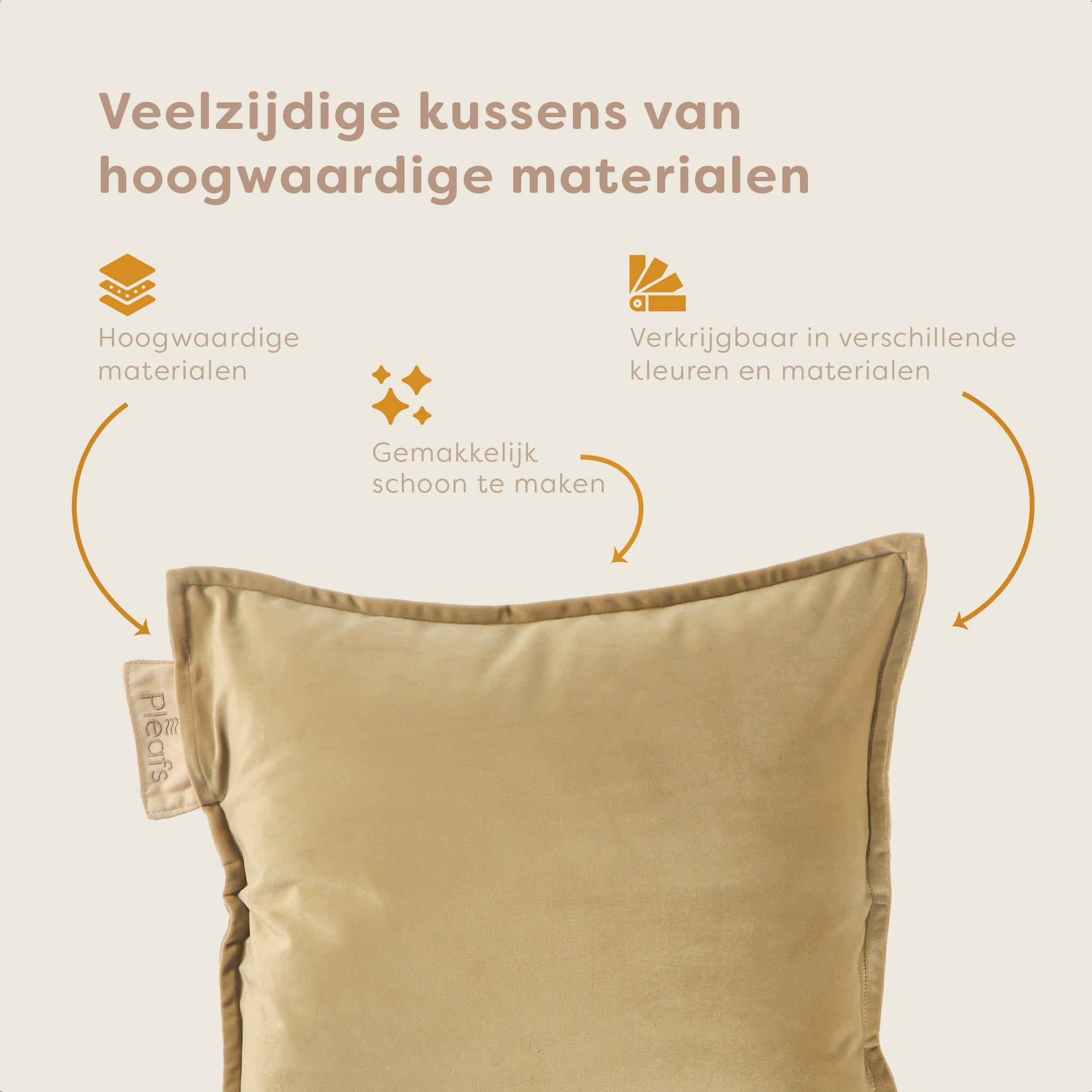 Pleafs® Sierkussen Plush 45x45cm Crewel Tan