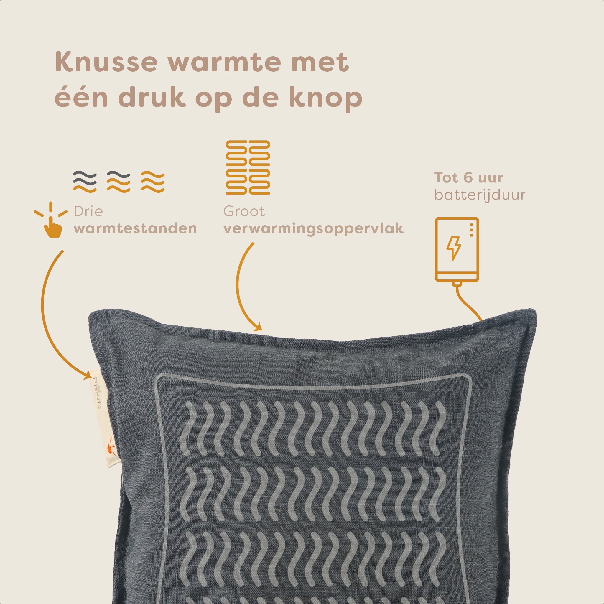 Pleafs® Warmtekussen Outdoor 45x45cm Carbon