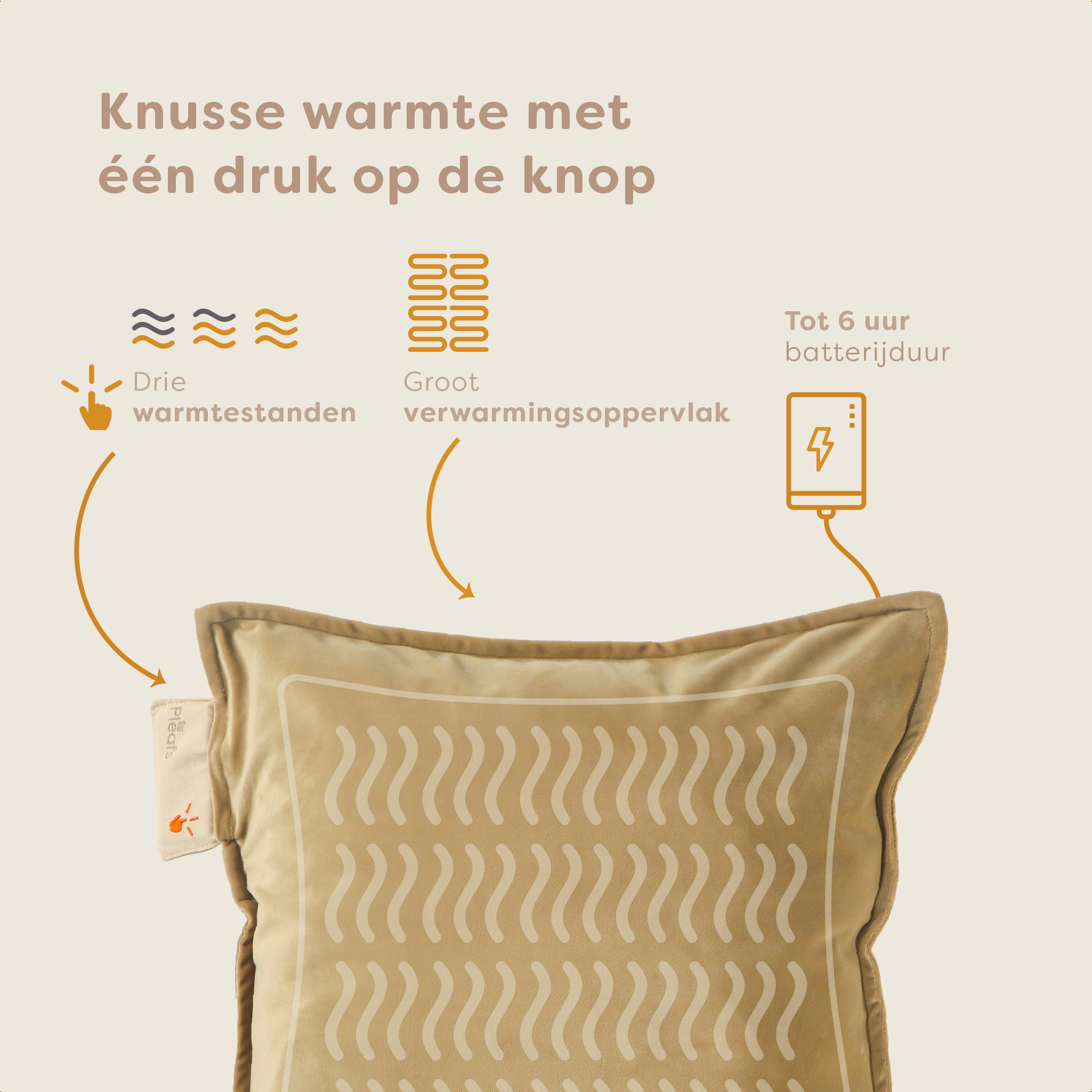Pleafs® Warmtekussen Plush 45x45cm Crewel Tan