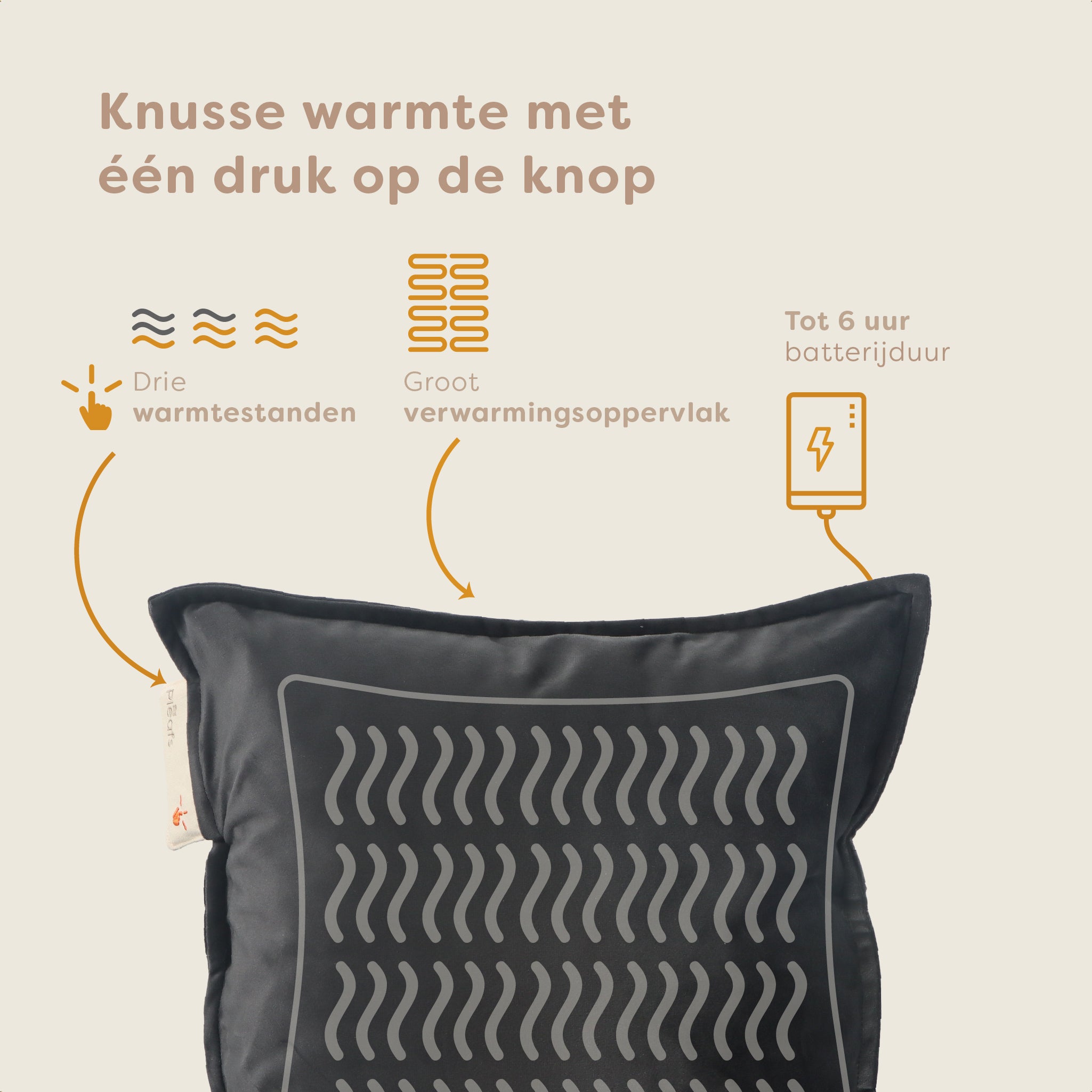 Pleafs® Warmtekussen Plush 45x45cm Onyx