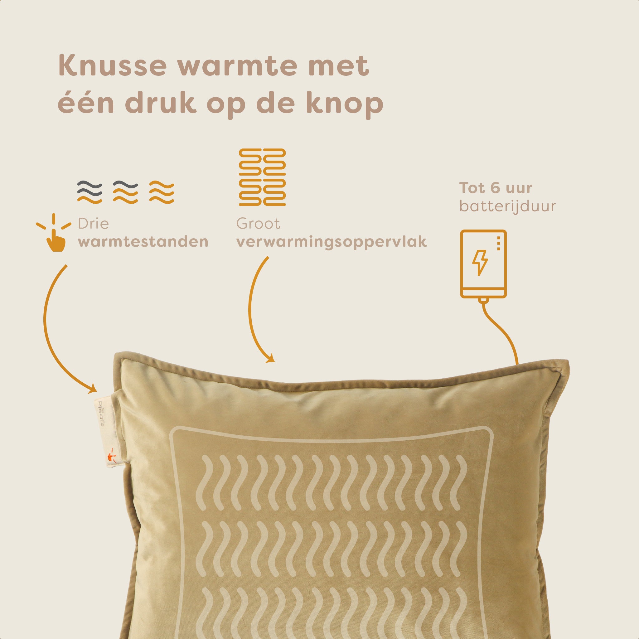 Pleafs® Warmtekussen Plush 45x60cm Crewel Tan
