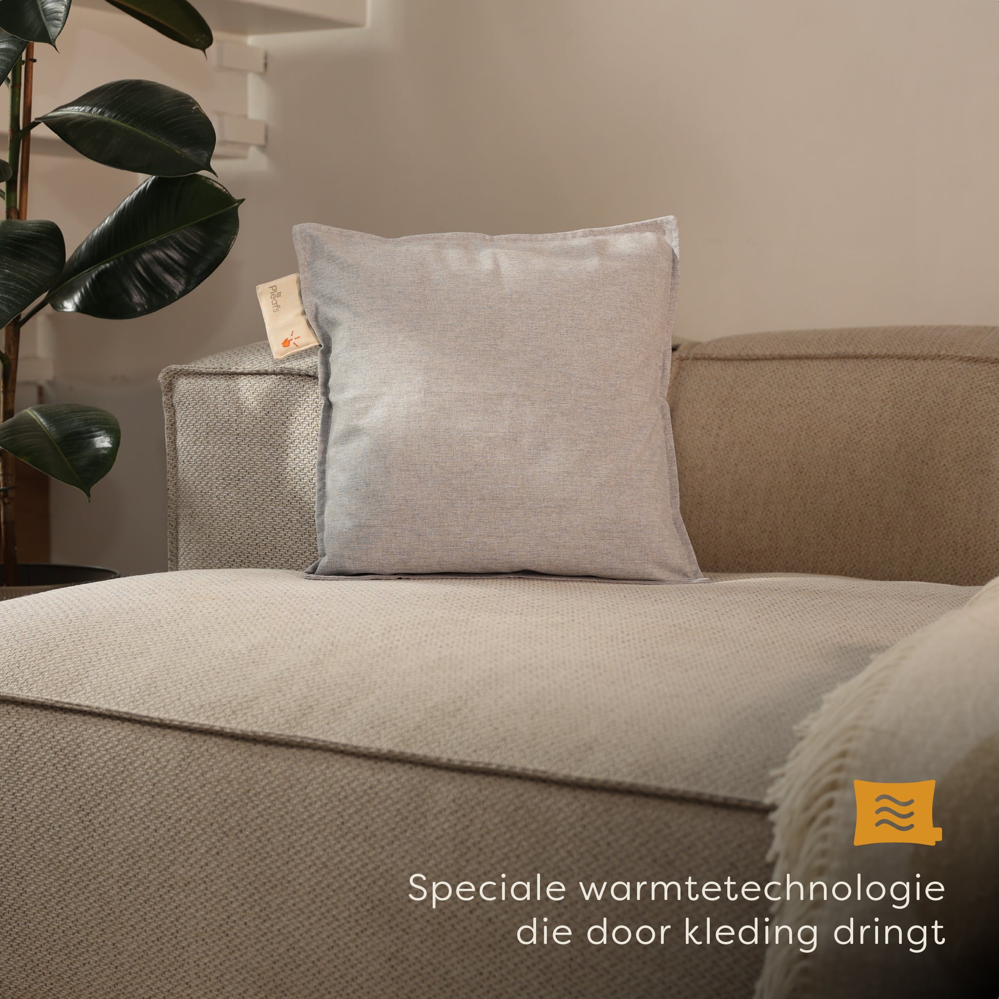warmtekussen outdoor draadloos electrisch oplaadbaar buiten 45x45 spanich grey interieur